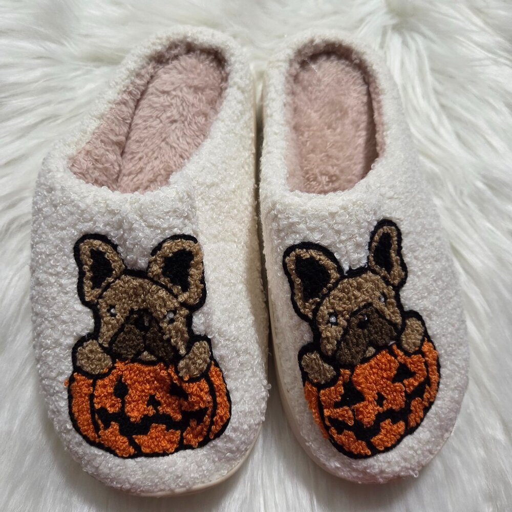 French Bulldog w/ Pumpkin Plush Slippers